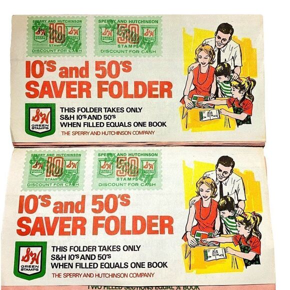 Vtg S&H Green Stamps Quick Saver Books 2 Full 10's & 50's Saver Folders Yellow - Picture 2 of 10